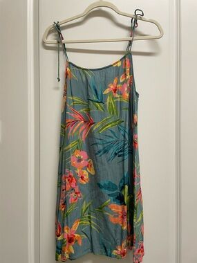 BILLABONG Tropical Floral Tie-Shoulder Sundress - Teal Base